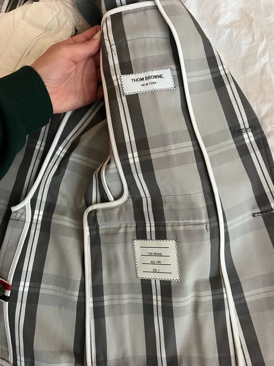 Thom Browne Grey Tartan Classic Sport Coat - Picture 3 of 6